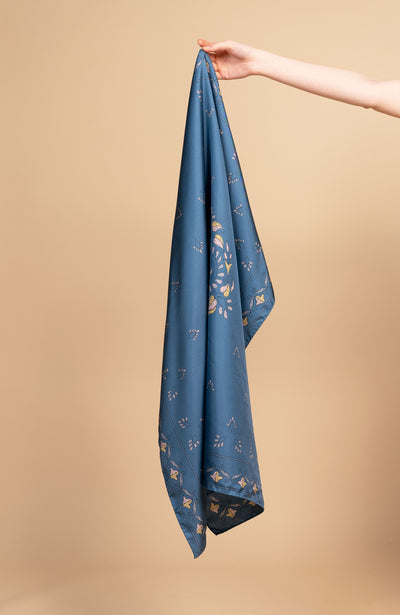 SILK FOULARD Kantha Blue Sari / U