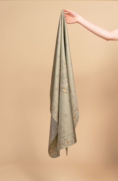 SILK FOULARD Kantha Salvia Sari / U